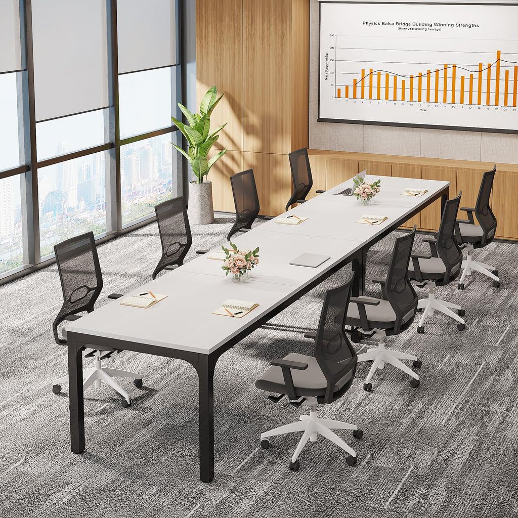6.5 FT Conference Room Table, 78.74" W x 27.56" D Large Office Conference Table, Modern Seminar Meeting Table Desk for Boardroom, Meeting Room (4, White and Black)