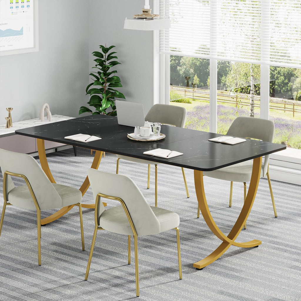 Executive Desk, 63” W x 31.5” D Large Office Desk, Modern Computer Desk Conference Table Meeting Room Table, Business Furniture for Home Office, Black and Gold