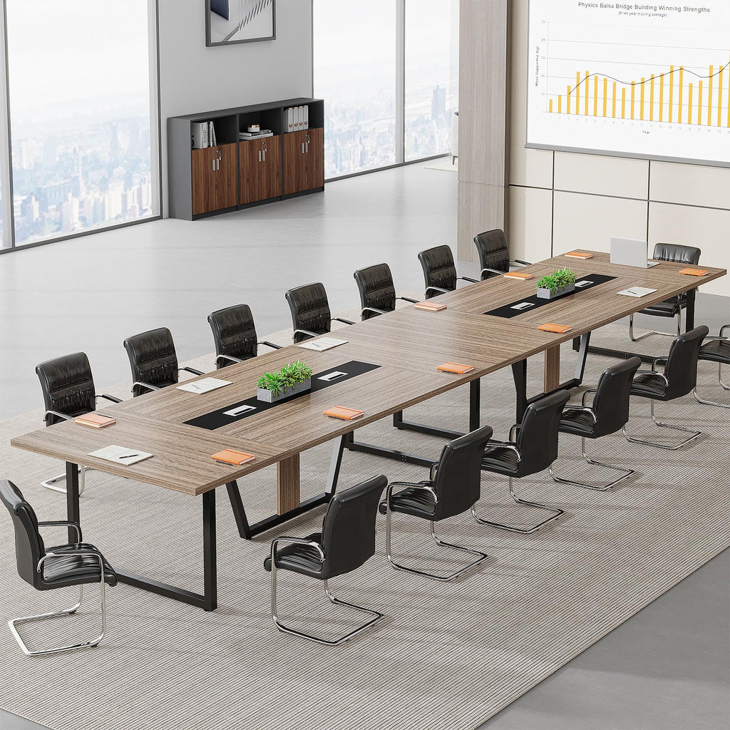 8FT Conference Table Set of 2, Large Meeting Podcast Table for 10 People, Business Style Wooden Training Table with Strong Metal Frame for Office Conference