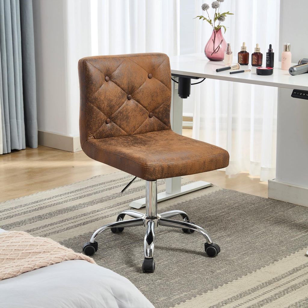PU Leather Mid-Back Armless Desk Chair Adjustable Height 360° Rolling Swivel for Office Work, Dark Brown
