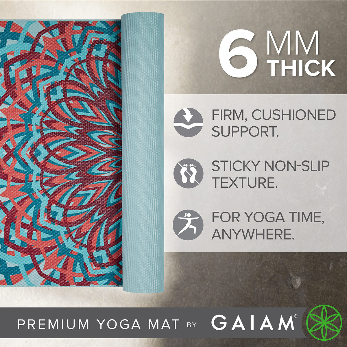Premium Yoga Mat, 6mm Thick Print Mat (Santorini)
