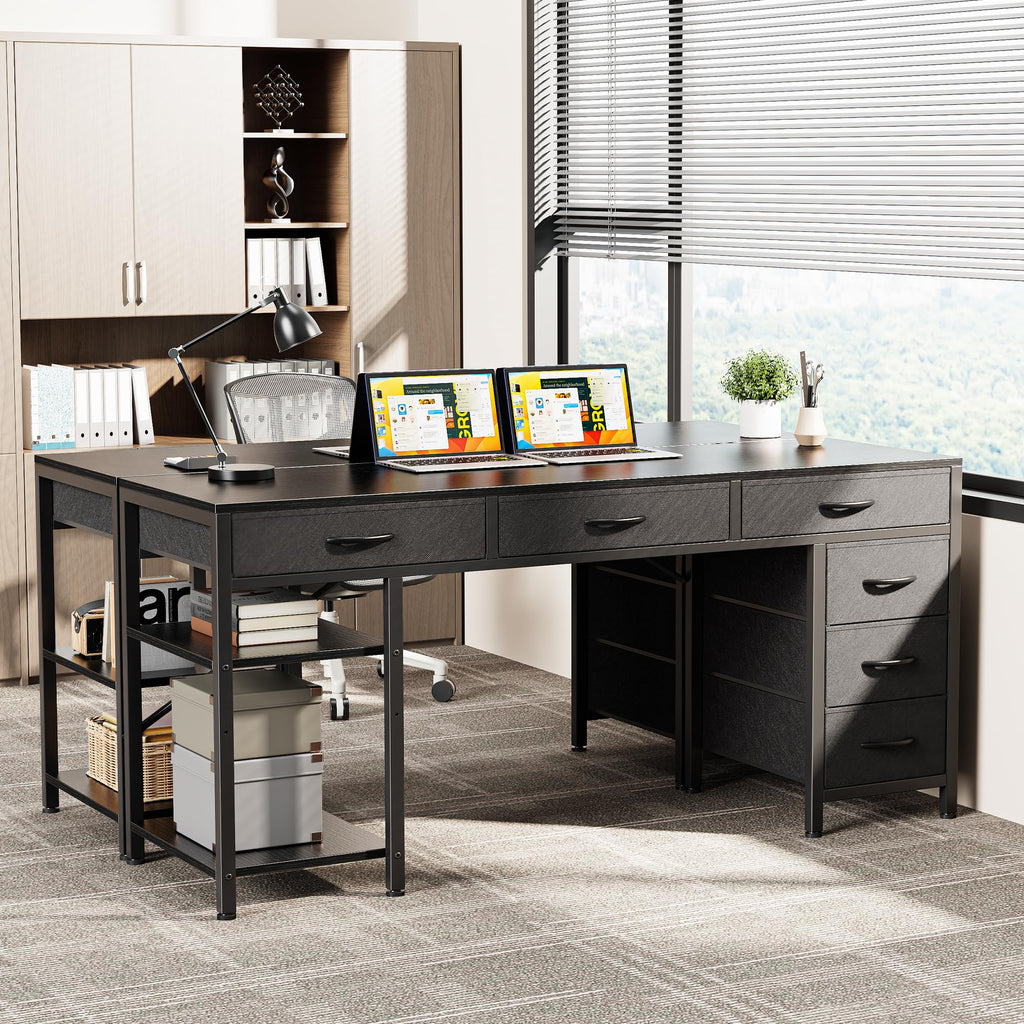 Computer Desk with 6 Drawers, Office Desk with Shelves, Reversible Gaming Desk, Corner Desk with Storage, Work for Home Office, Study, Living Room, 54inch, Black