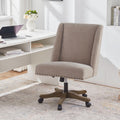 Upholstered Armless Office Chair with Wooden Legs, Modern Adjustable Home Office Desk Chair Computer Chair Swivel Chair for Home Office Study Studio (Brown)