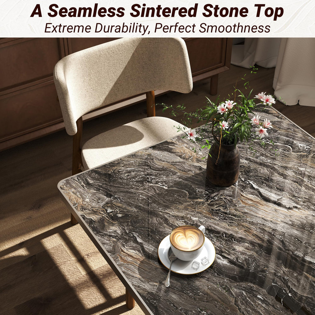 hausway 31.5" Tulip Table,Square Kitchen Dining Table for 2-4 with Thick Sintered Stone Top,Titanium Golden Pedestal Base,Heat-Resistant,Bistro Table for Dining Room,Café,Small Space（Dusk Strata）
