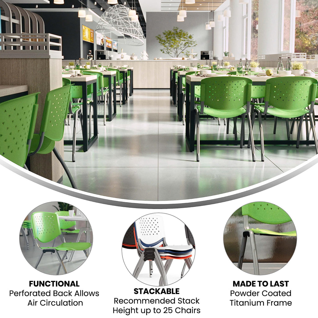 HERCULES -5 Pack 880 lb. Capacity Green Plastic Stack Chair | Comfortable Seating with Durable Design