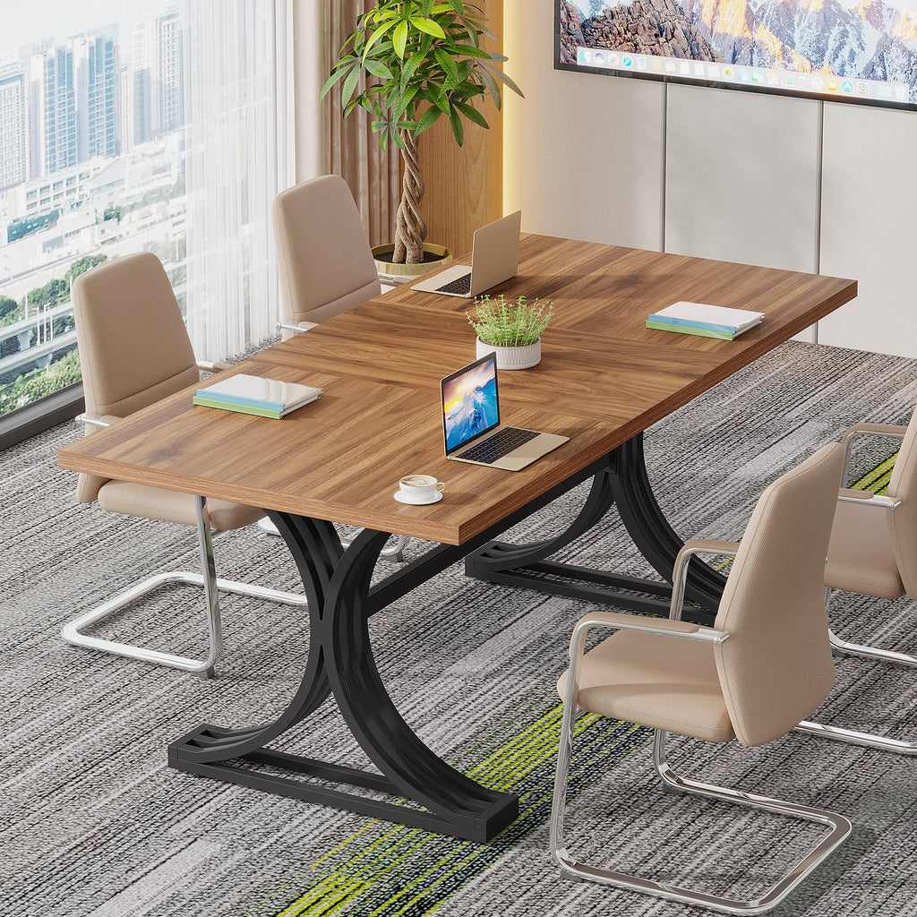 10.5FT Conference Table, Modern Meeting Table for 8-10 People, Rectangle Seminar Boardroom Table for Office Conference Room with Stylish Legs (2, Rustic Brown and Black)
