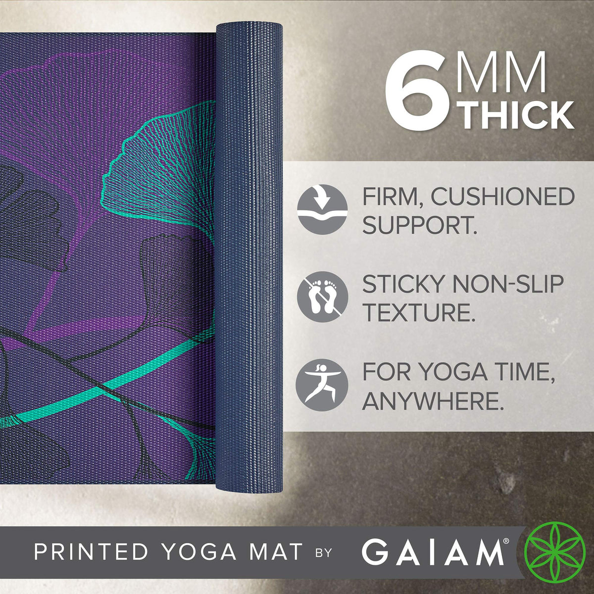 Premium Yoga Mat, 6mm Thick Print Mat (Lily Shadows)