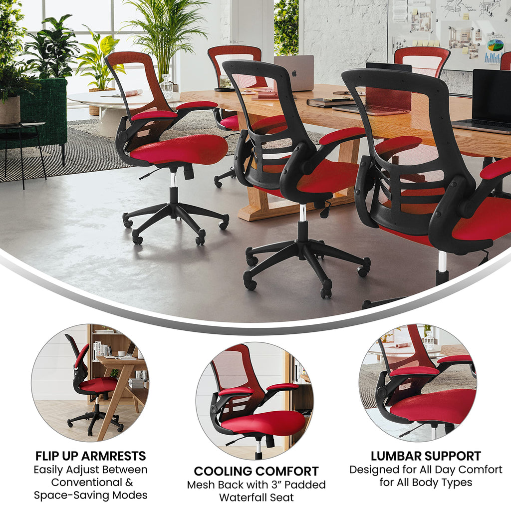 Mid-Back Red Mesh Swivel Ergonomic Task Office Chair with Flip-Up Arms