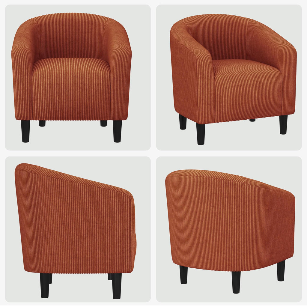 Accent Barrel Chair, Corduroy Fabric Club Chair, Furry Sherpa Elegant Armchair with Cozy Soft Padded, Suitable for Living Room Bedroom Reception Room Office, Brick Red