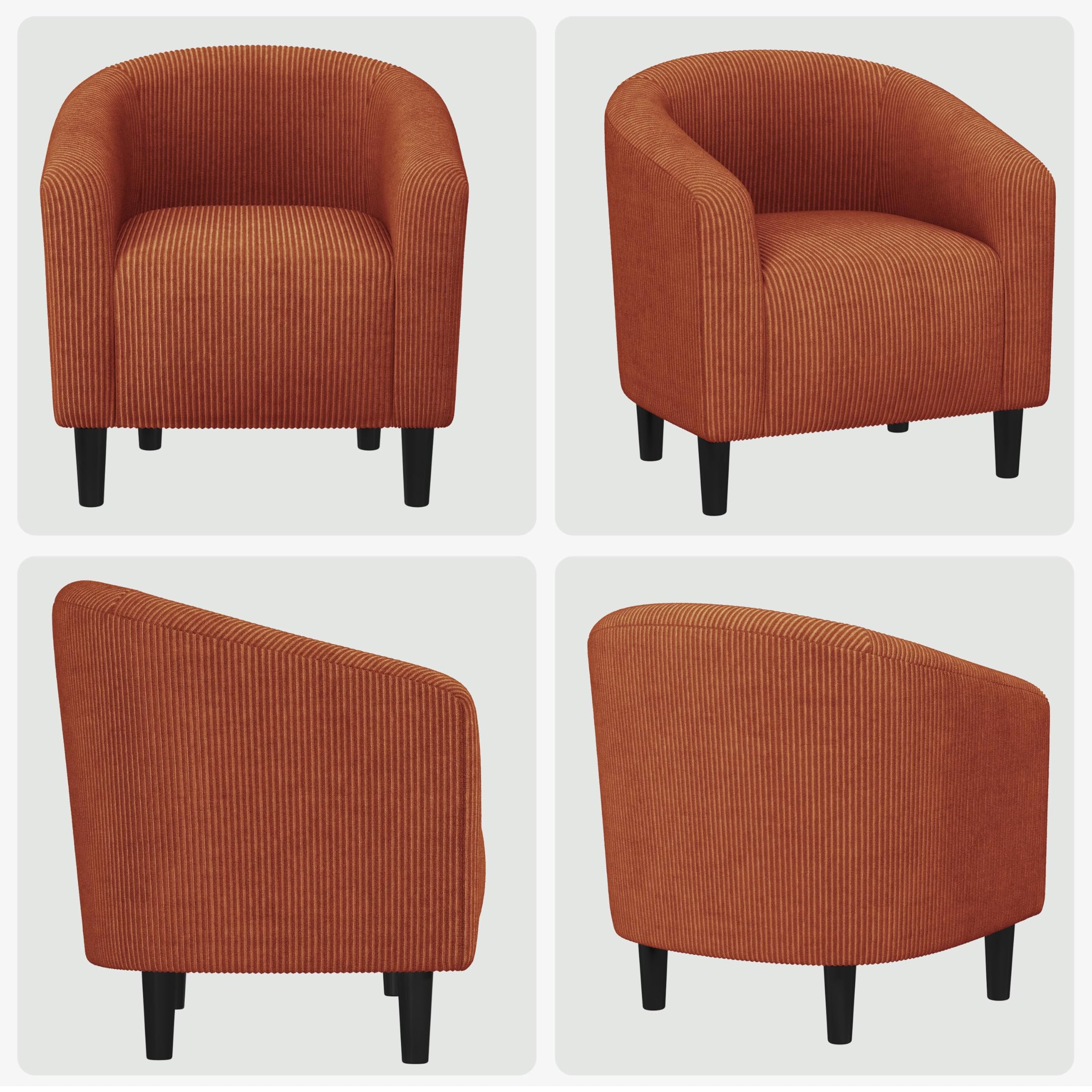 Accent Barrel Chair, Corduroy Fabric Club Chair, Furry Sherpa Elegant Armchair with Cozy Soft Padded, Suitable for Living Room Bedroom Reception Room Office, Brick Red