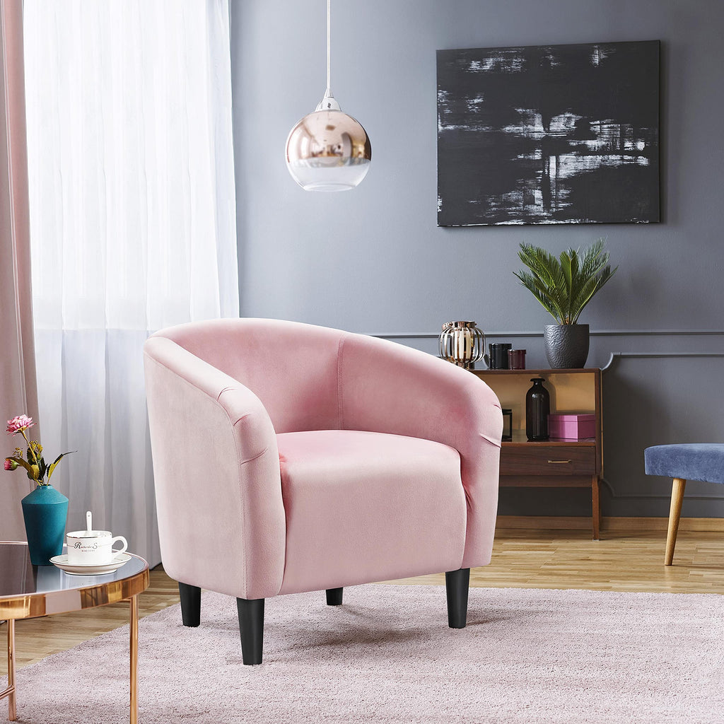 Accent Barrel Chair, Boucle Fabric Club Chair, Furry Sherpa Elegant Armchair with Cozy Soft Padded, Suitable for Living Room Bedroom Reception Room Office, Pink