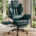 Flip Armrests Criss Cross Office Chair, Reclining Office Chair with Foot Rest, Adjustable Headrest, Massage Waist Pillow, Cross Legged Big and Tall Desk Chair Wide Seat Vanity Chair, PU Leather Green