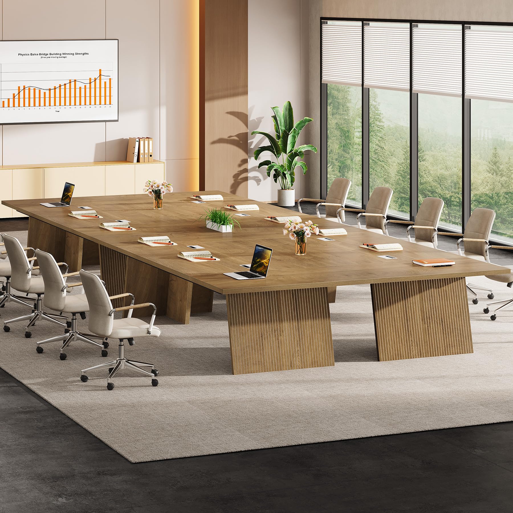 Conference Table, 8ft Conference Room Table for 10 People, Large Meeting Desk with Cable Grommet, Modern Boardroom Table for Office Conference (4, Brown)