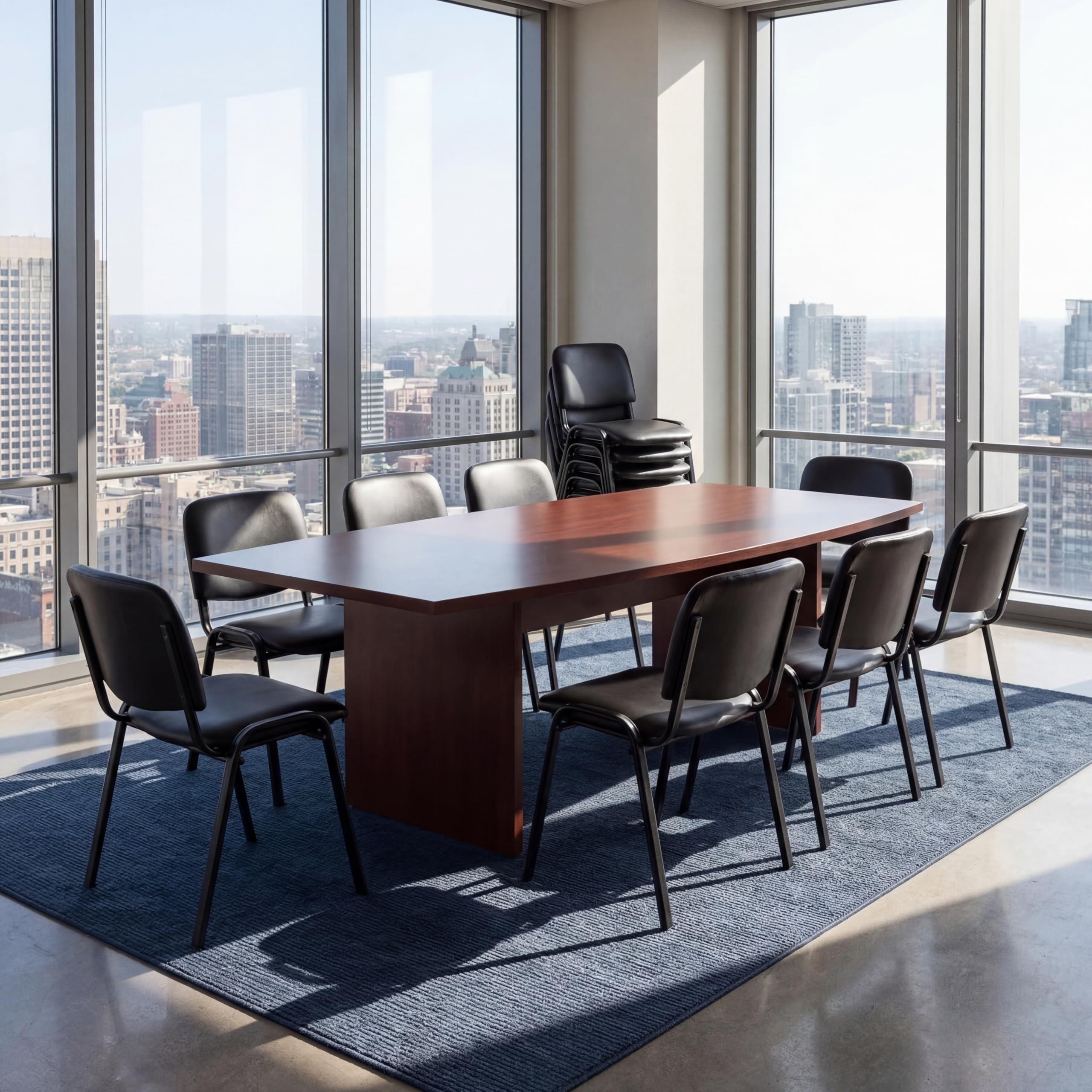 Set of 15, Black PU Leather, Stackable Office Guest Chairs, Reception Waiting Room Chairs with Padded Seat & Back, Armless No Wheels Conference Chairs for Office Meeting Lobby