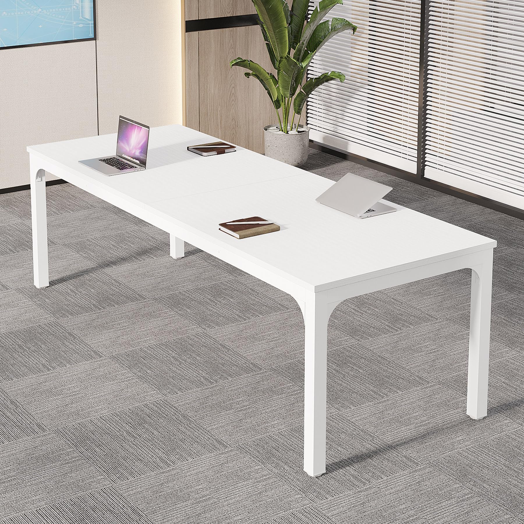 6.5 FT Conference Room Table, 78.74" W x 27.56" D Large Office Conference Table, Modern Seminar Meeting Table Desk for Boardroom, Meeting Room (2, White)