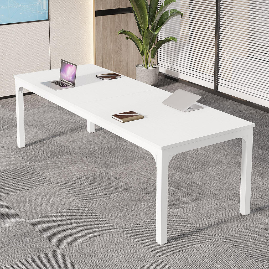6.5 FT Conference Room Table, 78.74" W x 27.56" D Large Office Conference Table, Modern Seminar Meeting Table Desk for Boardroom, Meeting Room (6, White)