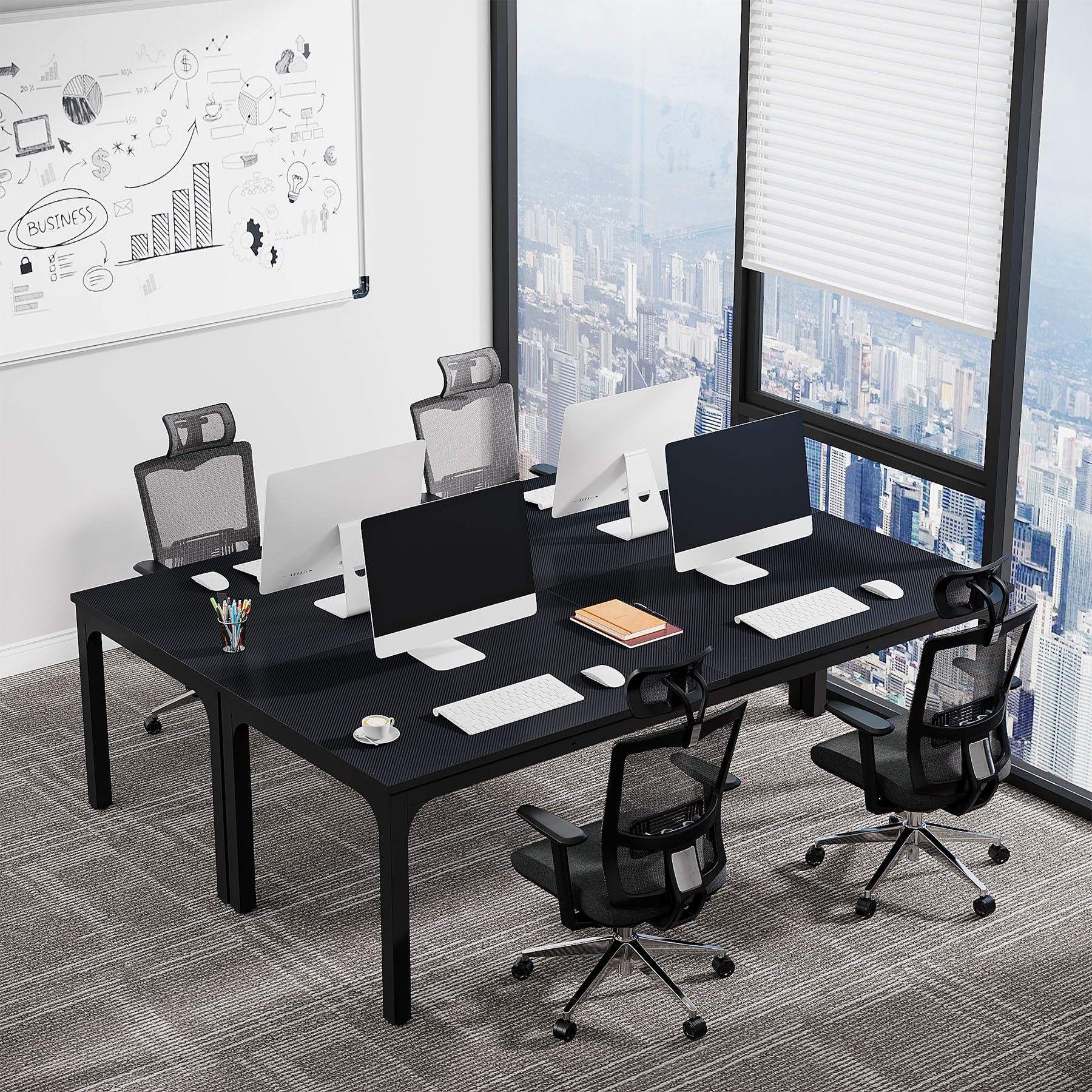 6.5 FT Conference Room Table, 78.74" W x 27.56" D Large Office Conference Table, Modern Seminar Meeting Table Desk for Boardroom, Meeting Room (2, Black)