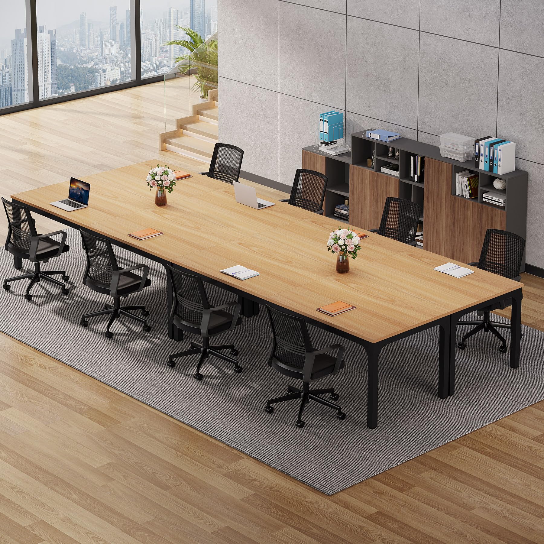 6.5 FT Conference Room Table, 78.74" W x 27.56" D Large Office Conference Table, Modern Seminar Meeting Table Desk for Boardroom, Meeting Room (4, Natural)