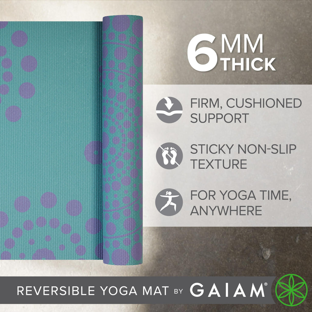 Reversible Yoga Mat, 6mm Thick Print Mat (Aqua Trance)