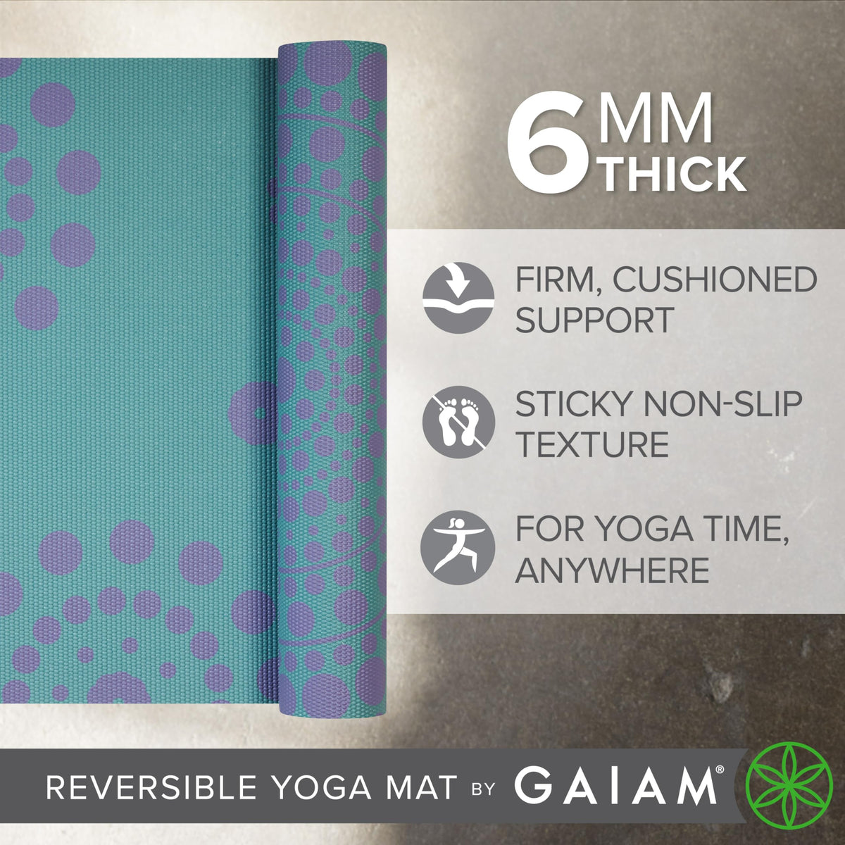 Reversible Yoga Mat, 6mm Thick Print Mat (Aqua Trance)