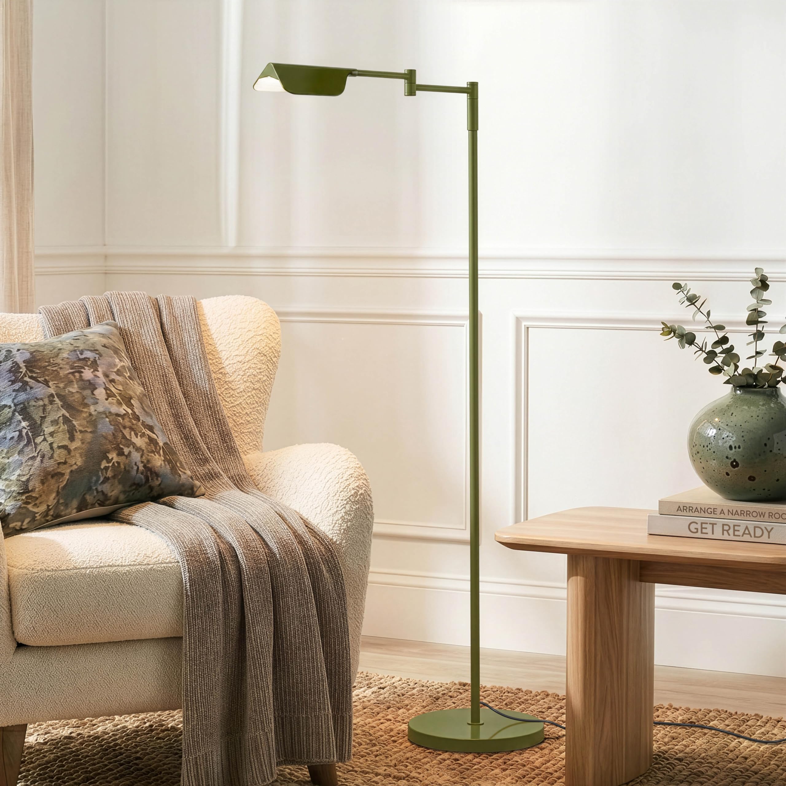 Leaf Pharmacy LED Reading Lamp, Dimmable Floor Lamp with Easy Rotation Over Chair or Desk for Living Rooms & Offices, Adjustable Standing Tall Lamp, for Sewing & Crafts - Green