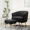 Velvet Accent Chair with Ottoman, Upholstered Modern Single Sofa Side Chair,Comfy Barrel Club Living Room Armchair with Golden Metal Legs for Office Bedroom Living Reading Room , Black