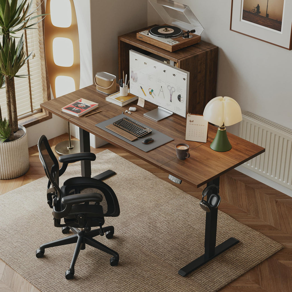 71*32 Inch Height Adjustable Electric Standing Desk, Dark Walnut