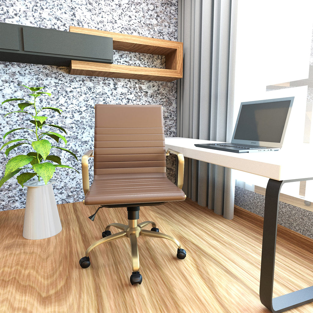 Modern Ergonomic Executive Office Chair, High-Back Leather Conference Desk Chair with Adjustable Height, Tilt Control, 360° Swivel & Gold Frame for Home Office