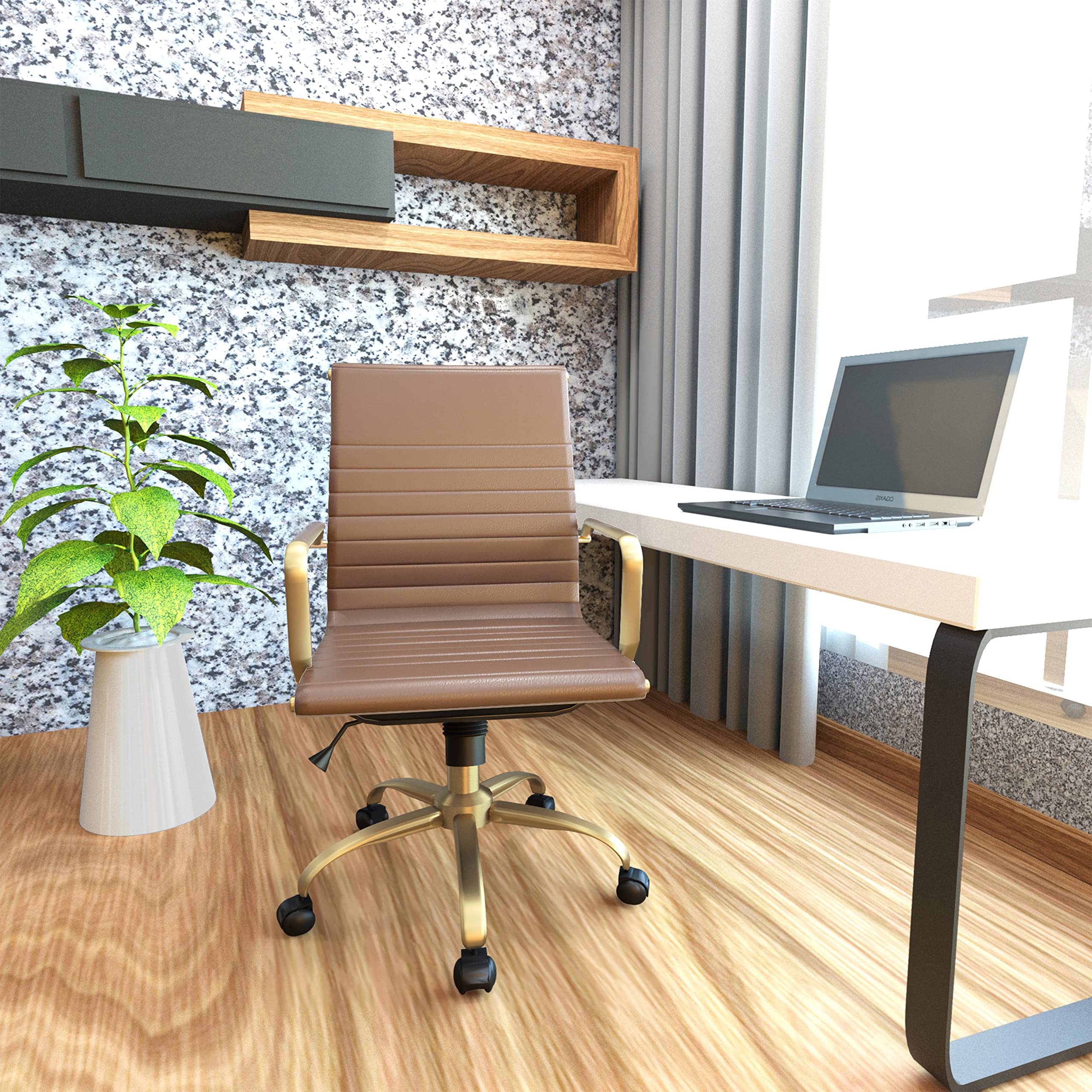 Modern Ergonomic Executive Office Chair, High-Back Leather Conference Desk Chair with Adjustable Height, Tilt Control, 360° Swivel & Gold Frame for Home Office