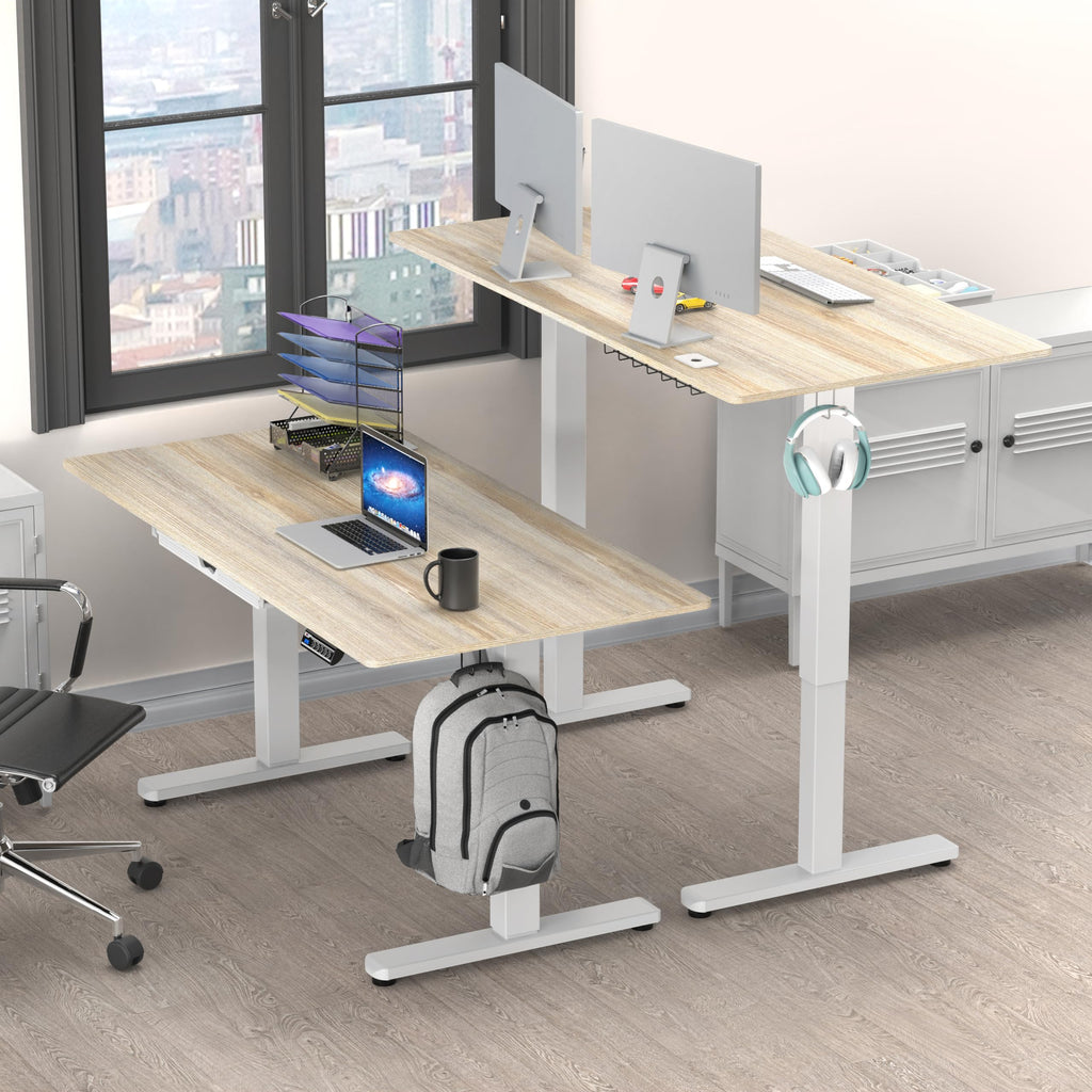 55 x 28 Inches Electric Height Adjustable Standing Desk with Drawer and Memory Preset, Maple