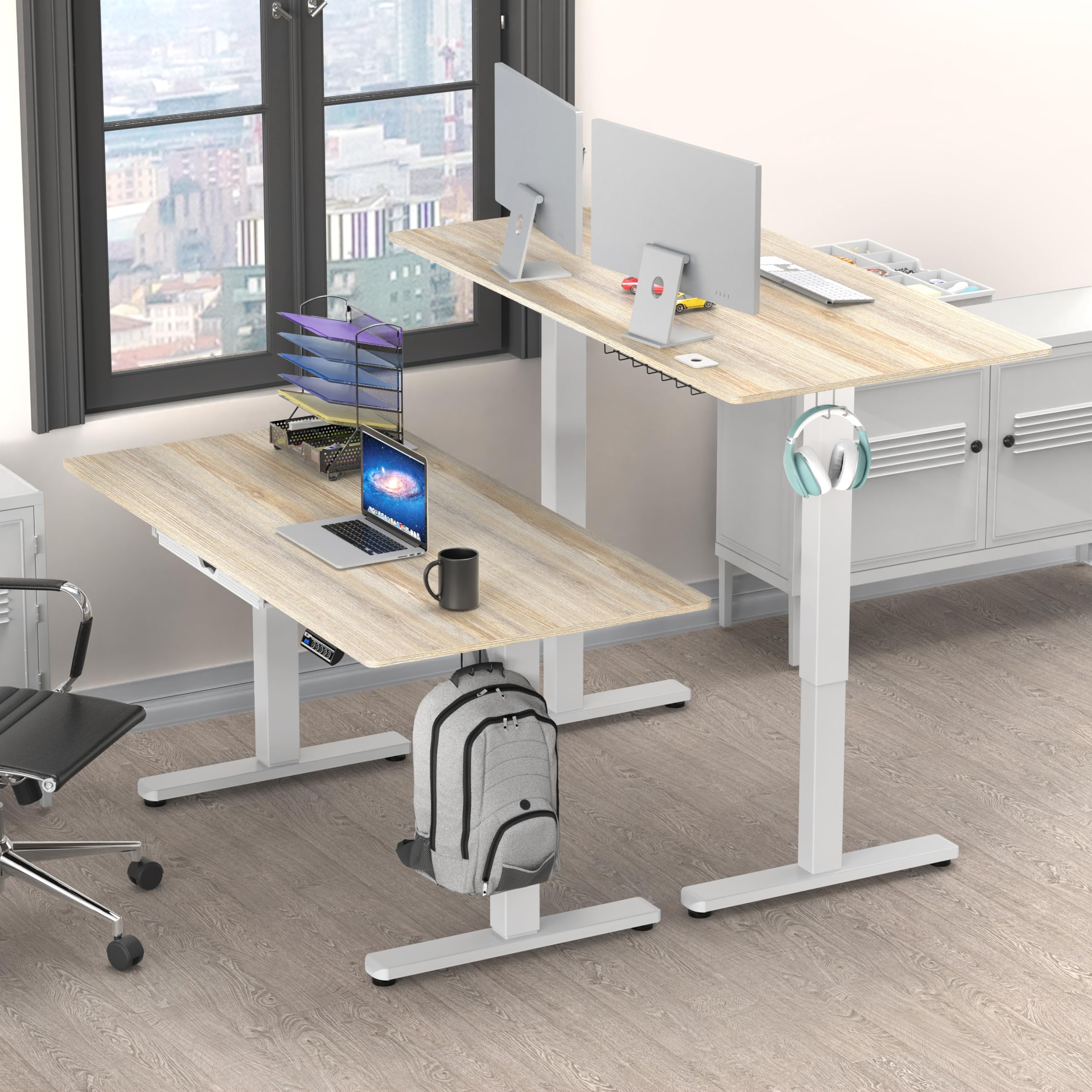 55 x 28 Inches Electric Height Adjustable Standing Desk with Drawer and Memory Preset, Maple