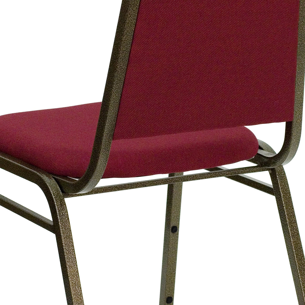 Trapezoidal Back Fabric Upholstered Stackable Banquet Chair, Multipurpose Stacking Chair with Padded Seat and Back, Burgundy/Gold
