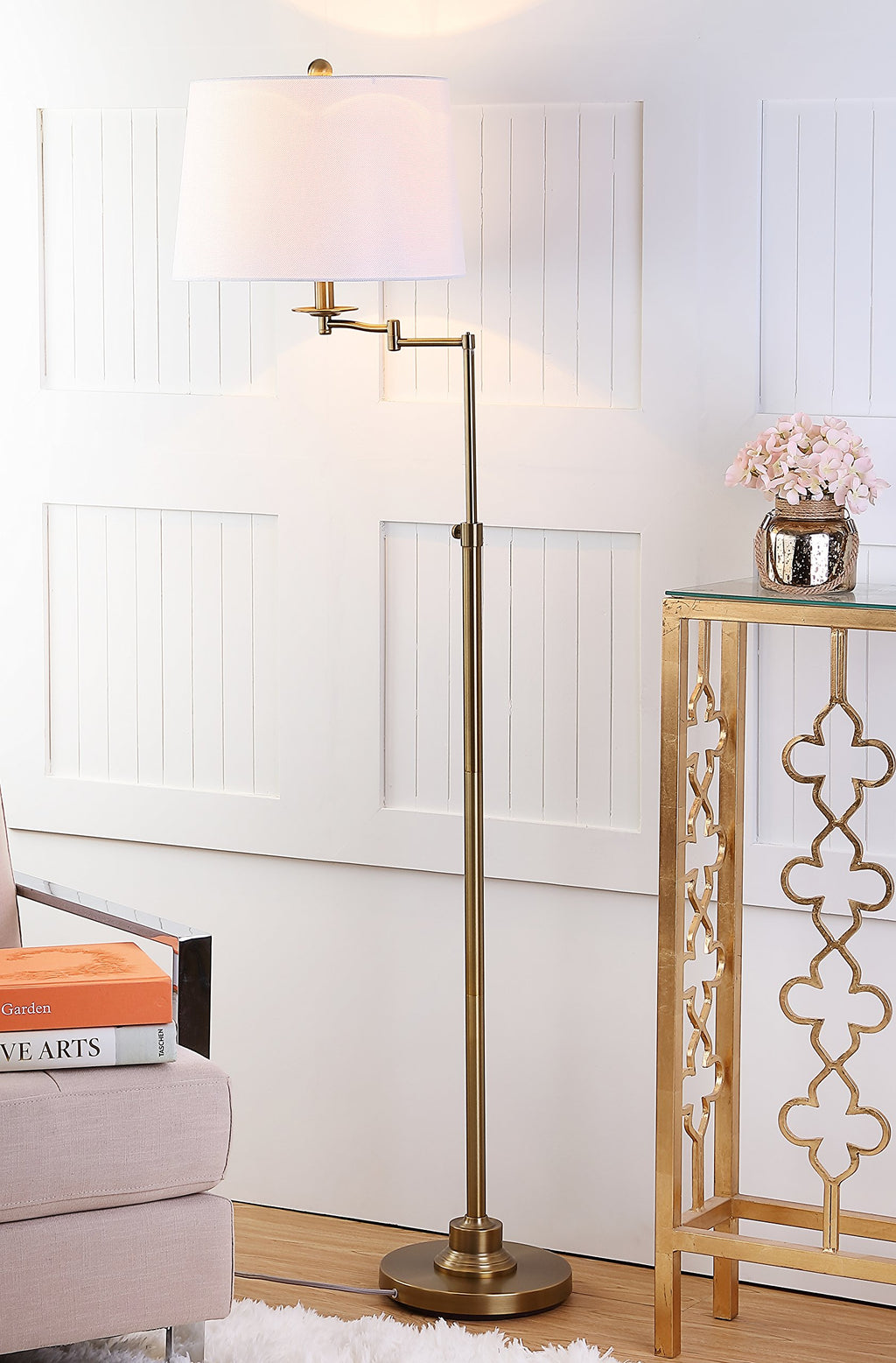 Gold 64-inch Adjustable Height Living Room Bedroom Home Office Standing Floor Lamp (LED Bulb Included)