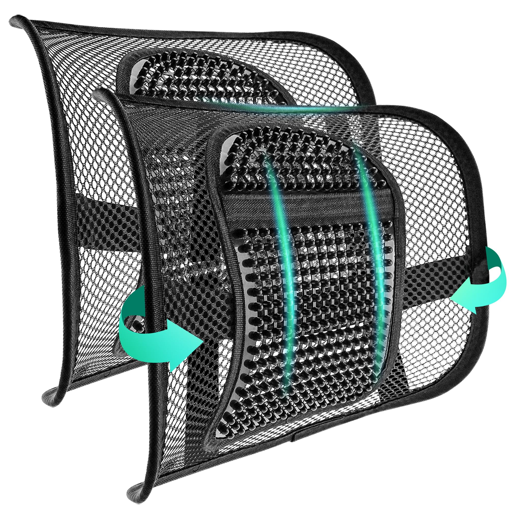 2 Pack Mesh Back Lumbar Support, Back Support Seat Cushion with Breathable Mesh for Office Chairs Car 12” x 16”