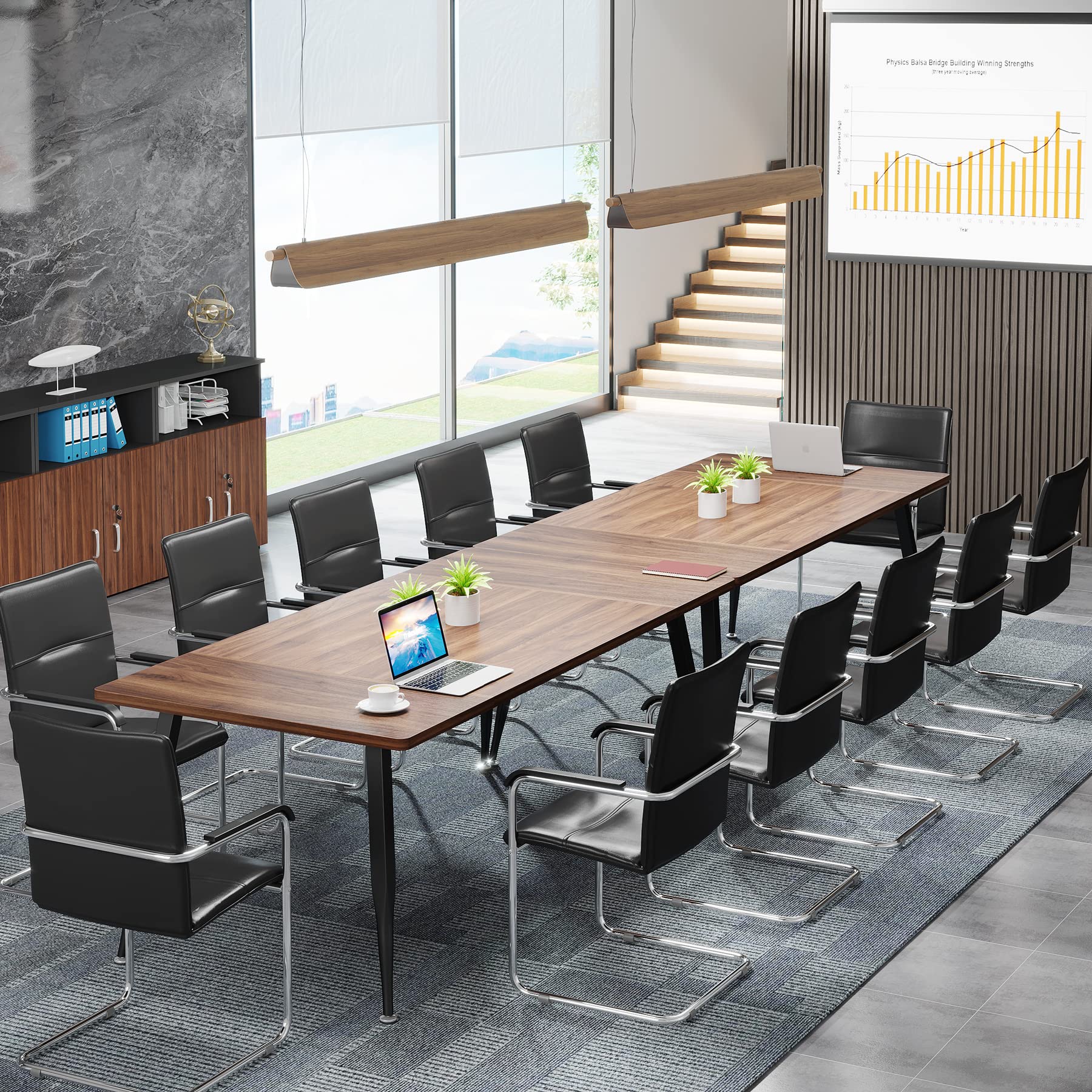 6FT Conference Table, Rectangular Meeting Room Tables, Modern Industrial Seminar Table Boardroom Desk with Metal Legs for Office, 70.8’’ L x 31.5’’ W x 29.5’’ H (Brown and Black)