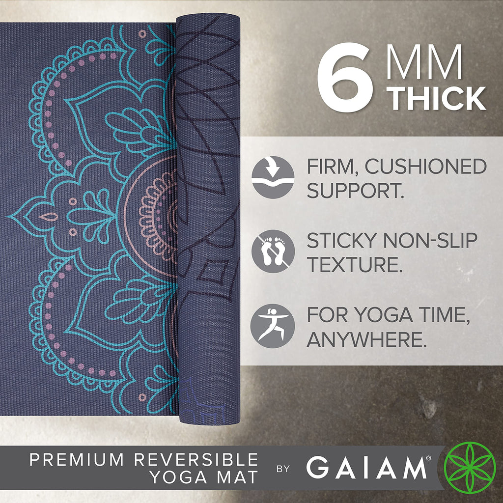 Reversible Yoga Mat, 6mm Thick Print Mat (Purple Illusion)