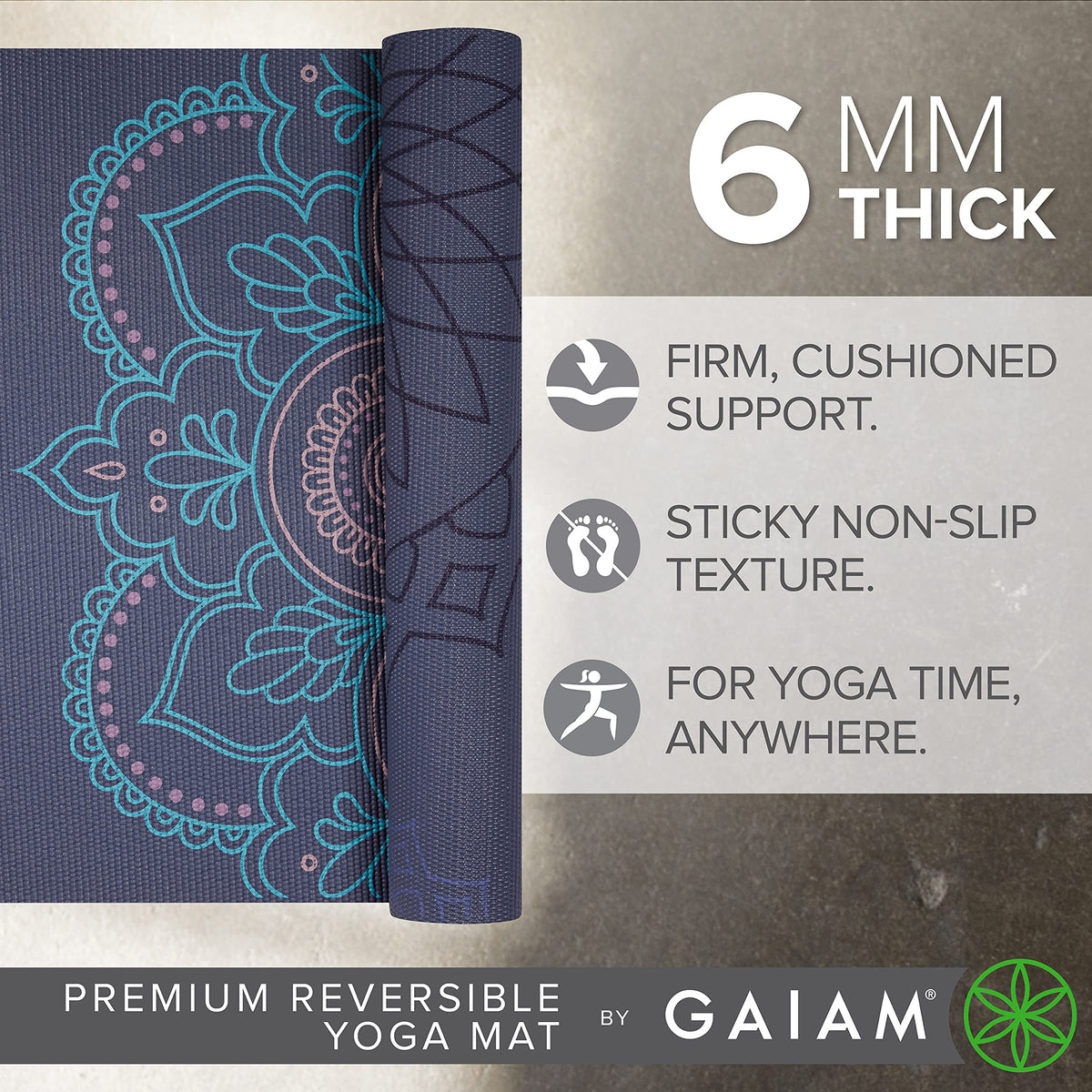 Reversible Yoga Mat, 6mm Thick Print Mat (Purple Illusion)
