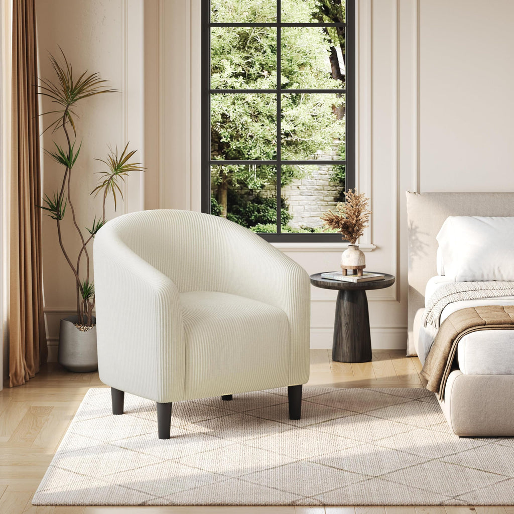 Accent Barrel Chair, Corduroy Fabric Club Chair, Furry Sherpa Elegant Armchair with Cozy Soft Padded, Suitable for Living Room Bedroom Reception Room Office, Beige