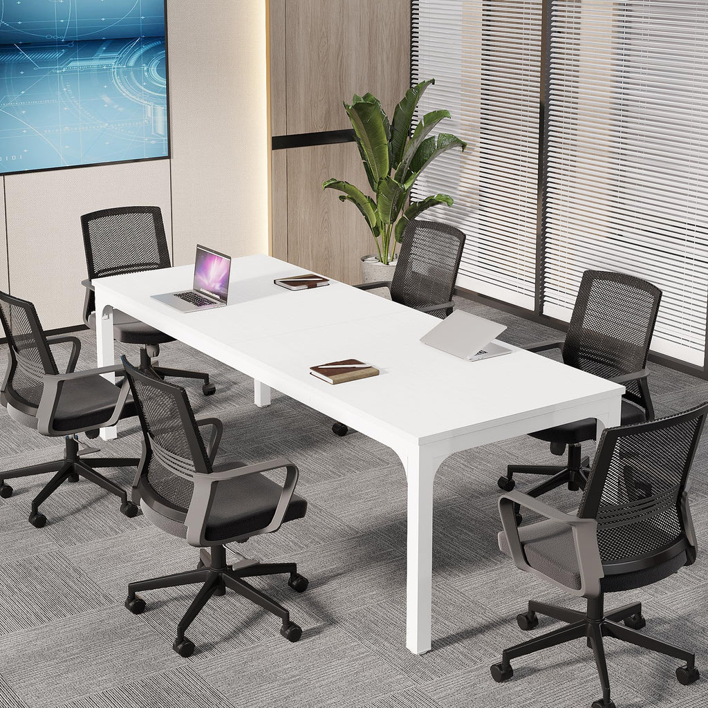 6.5 FT Conference Room Table, 78.74" W x 27.56" D Large Office Conference Table, Modern Seminar Meeting Table Desk for Boardroom, Meeting Room (1, White)