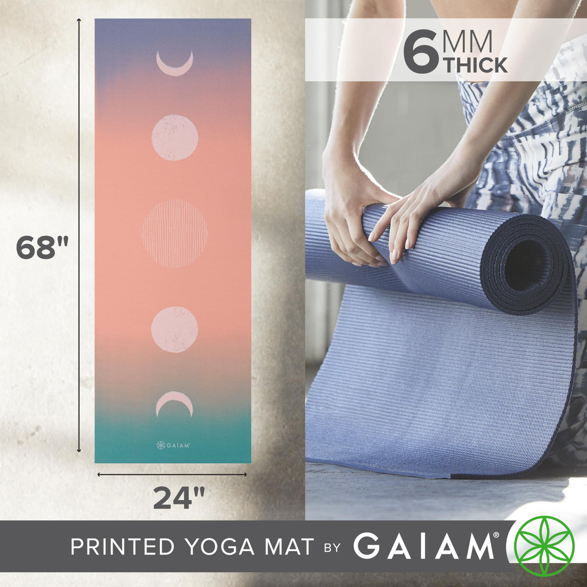Premium Yoga Mat, 6mm Thick Print Mat (Pastel Moon Phases)