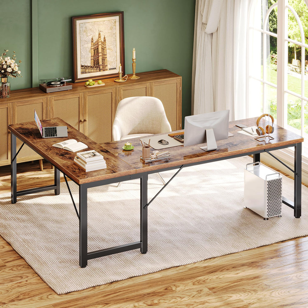 63 Inch L Shaped Desk with 0.95 Inch Thicker Desktop, Reversible Computer Desk, Larger Corner Office Gaming Desk, Robust Metal Frame, for Home Office, Rustic Brown