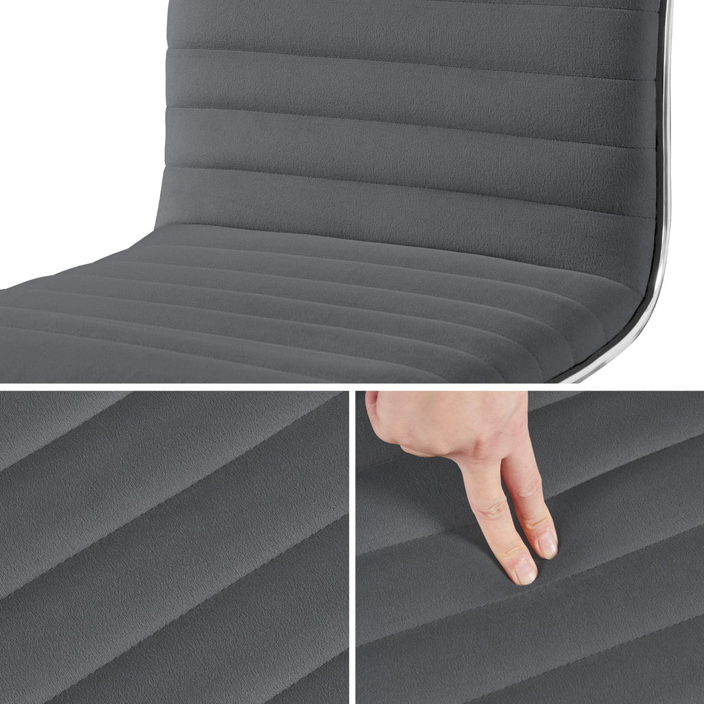 Velvet Low Back Armless Ribbed Office Chair Height Adjustable Swivel Task Chair Dark Gray