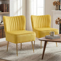 Modern Velvet Accent Chairs Set of 2, Comfy Slipper Chair with Heavy Duty Iron Frame & Gold Legs, Mid Century Side Sofa Chair for Living Room Bedroom Vanity（Yellow）
