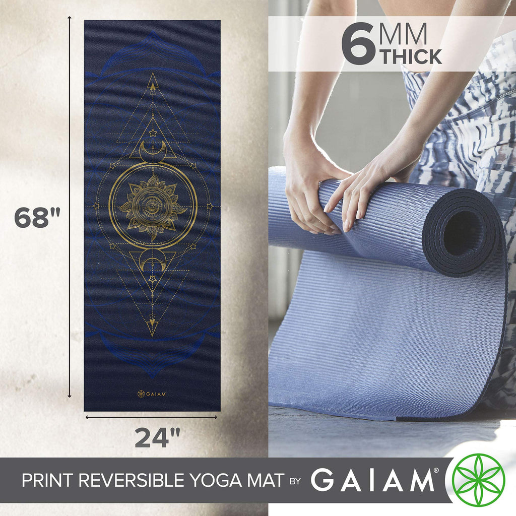 Reversible Yoga Mat, 6mm Thick Print Mat (Metallic Sun & Moon)