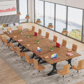 10.5FT Conference Table, Modern Meeting Table for 8-10 People, Rectangle Seminar Boardroom Table for Office Conference Room with Stylish Legs (6, Rustic Brown and Black)