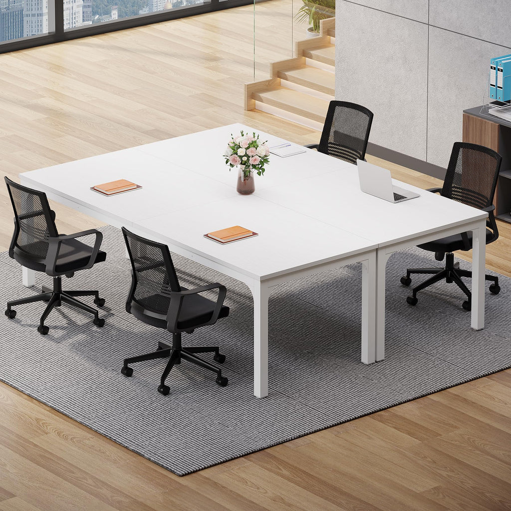 6.5 FT Conference Room Table, 78.74" W x 27.56" D Large Office Conference Table, Modern Seminar Meeting Table Desk for Boardroom, Meeting Room (2, White)