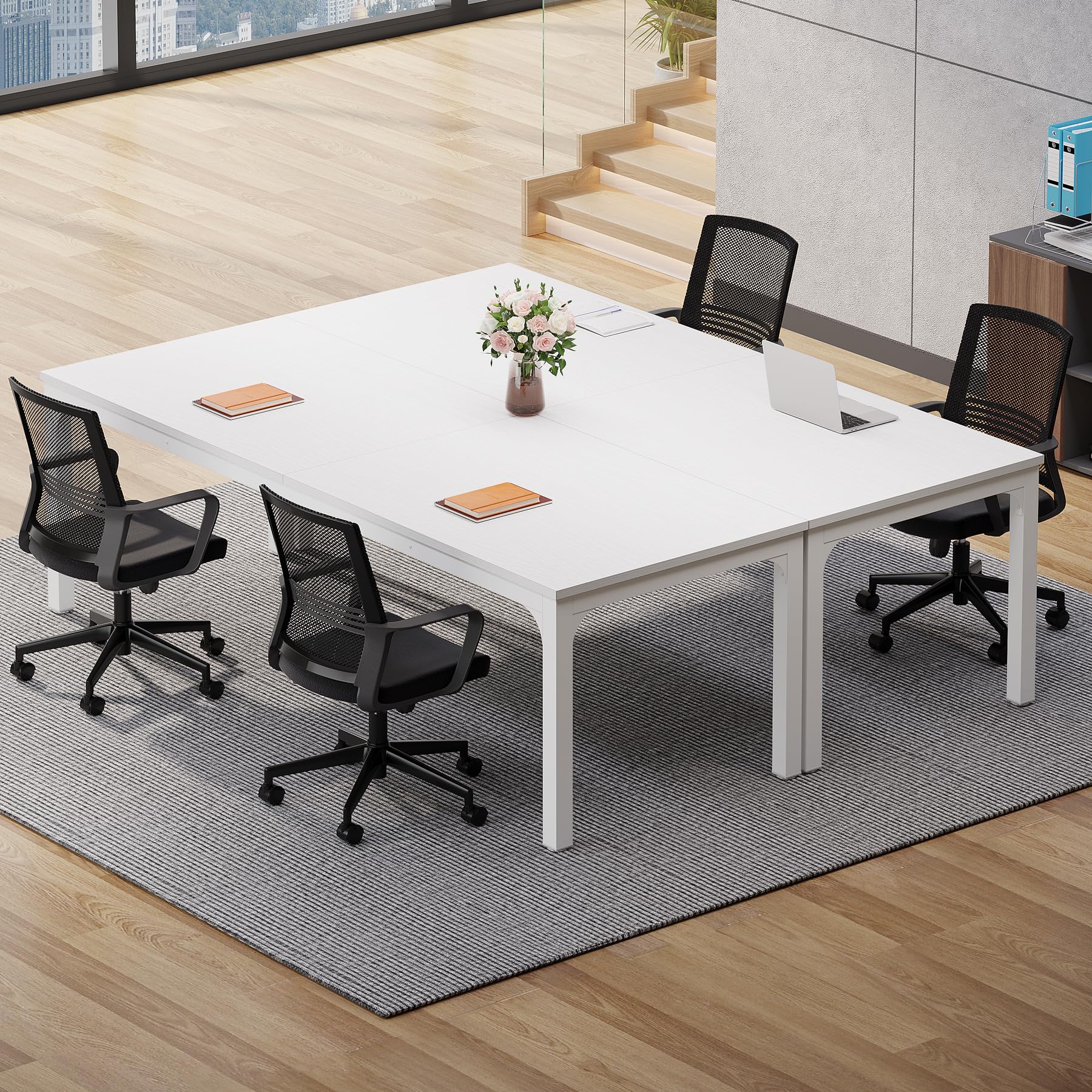 6.5 FT Conference Room Table, 78.74" W x 27.56" D Large Office Conference Table, Modern Seminar Meeting Table Desk for Boardroom, Meeting Room (2, White)