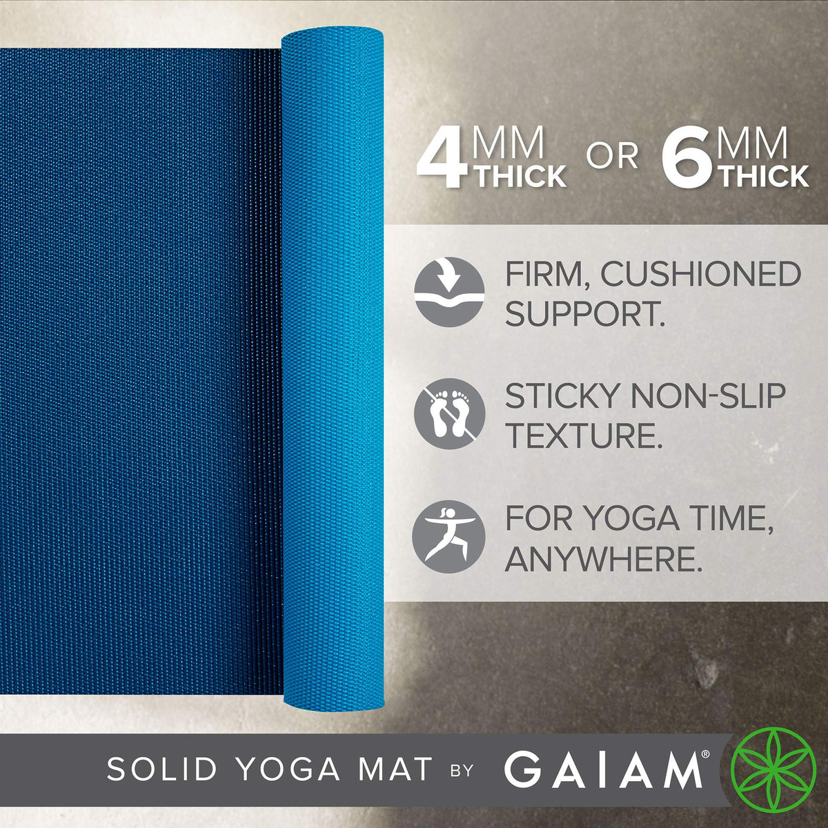 Yoga Mat Premium Solid Color Reversible Non Slip Exercise & Fitness Mat for All Types of Yoga, Pilates & Floor Workouts, Navy/Blue, 6mm, 68"L x 24"W x 6mm Thick