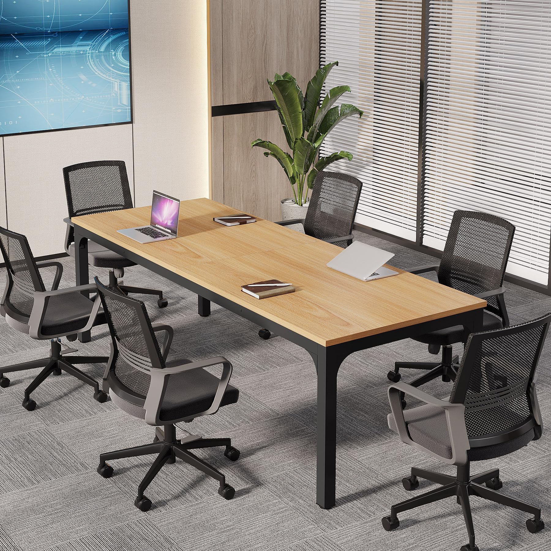 6.5 FT Conference Room Table, 78.74" W x 27.56" D Large Office Conference Table, Modern Seminar Meeting Table Desk for Boardroom, Meeting Room (1, Natural)