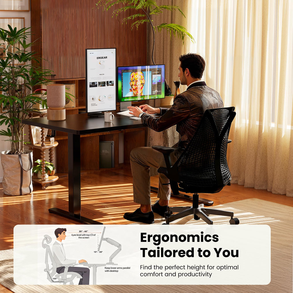 Height Adjustable Electric Standing Desk, 48 x 24 Inches Sit Stand up Desk, Memory Computer Home Office Desk, Vintage Brown